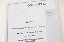 Zertifikat Infiltrationstherapie Christian Hallhuber, Orthopädie